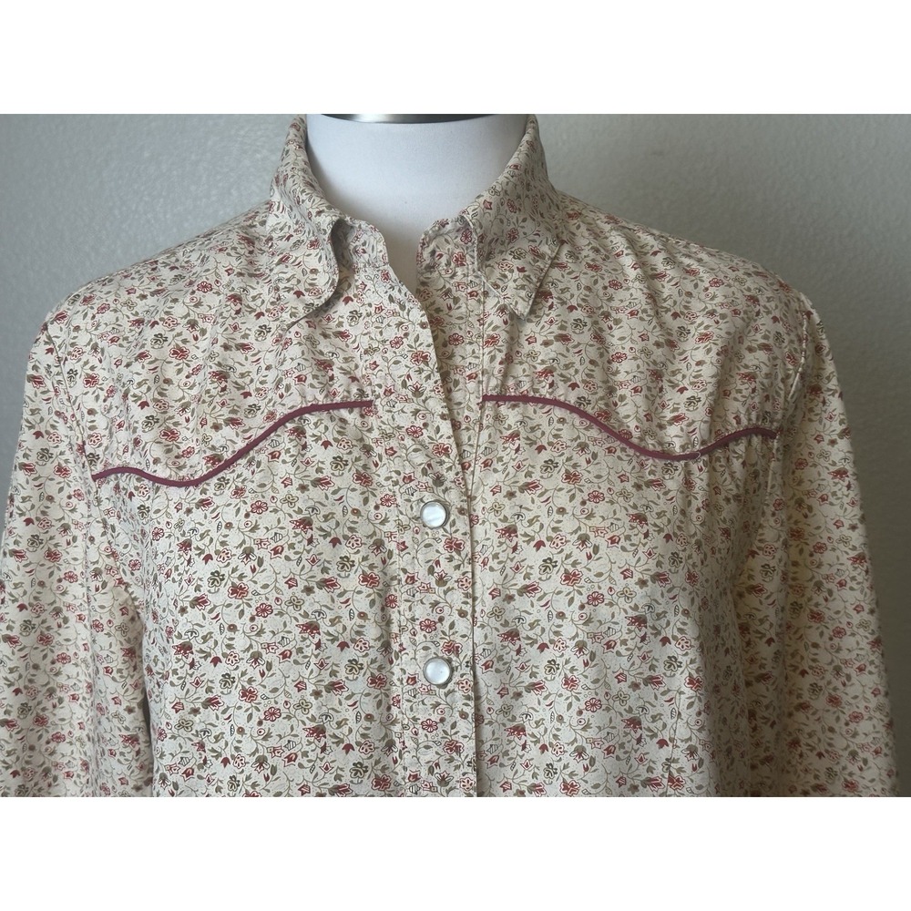 RYAN Michael 100% Silk Western Pearl Snap Shirt Floral Southwestern Women Medium